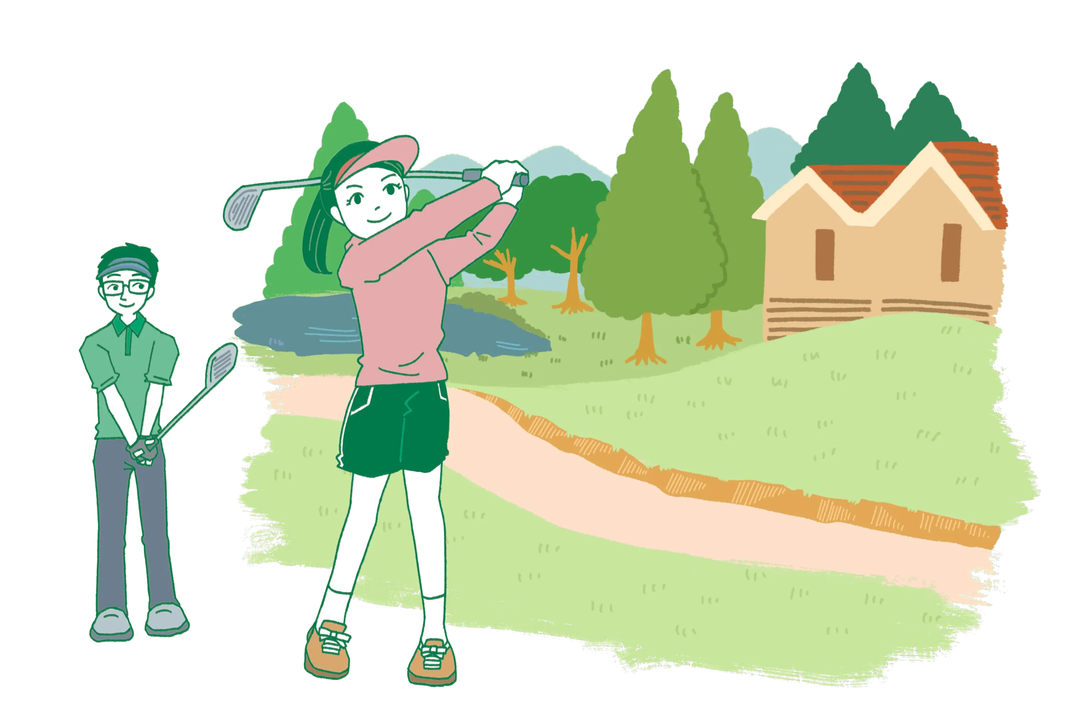 ゴルフをする男女のイラスト